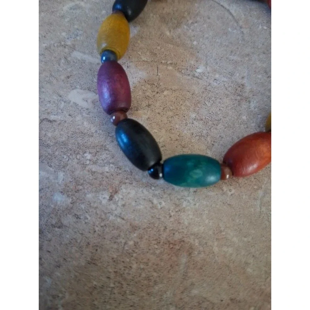 Brown and Multicolored Colorful Wooden Beaded Stretch Bracelets Bundle Set of 2